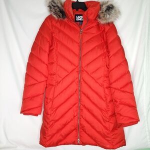 LANDS' END Women's Feather Free Cozy Fleece Lined Red Winter Hooded Coat MEDIUM